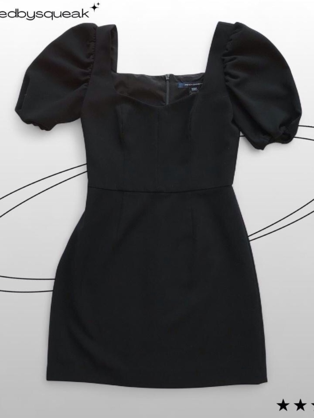 French Connection Berina Whisper Black Puff Sleeve Mini Dress 2 Extra Small